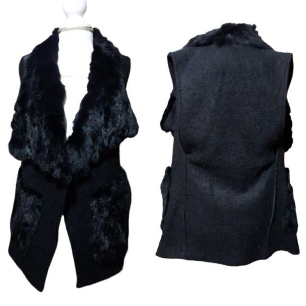 Fashion Fur Vest By  Xiweiya Black Real Fur Open Front Vest Size Small